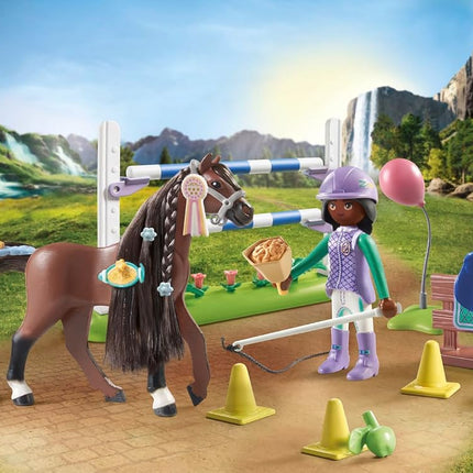 Playmobil 71355 Horses of Waterfall Jumping Arena with Zoe and Blaze, training for the championship with rewards, fun imaginative role-play, sustainable play sets suitable for children ages 5+