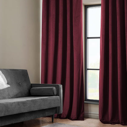 HPD Half Price Drapes Heritage Plush Velvet 120 Inches Long Darkening Curtains for Bedroom & Living Room 50W x 120L, (1 Panel), Dark Merlot, 50" W x 120" L (Pack of 1)