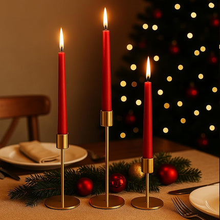 smtyle Portavelas cónicos dorados para velas, juego de 3 candelabros con hierro de 2 cm de diámetro, ideal para decoración con velas