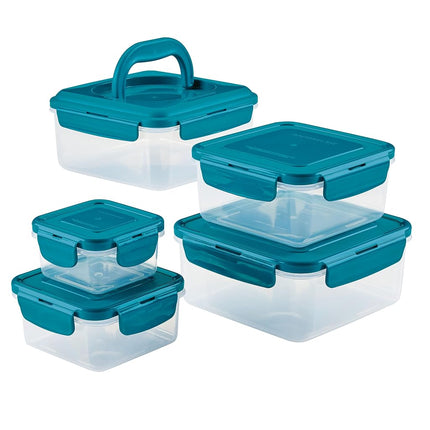 Rachael Ray Leak-Proof Stacking Container Food Storage Bin Set, 10 Piece, Teal Lids