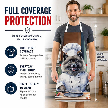 Caroline's Treasures Keeshond The Chef Apron Cooking Kitchen Server Baking Crafts Gardening for Adult Women Men, Unisex, Large, Multicolor