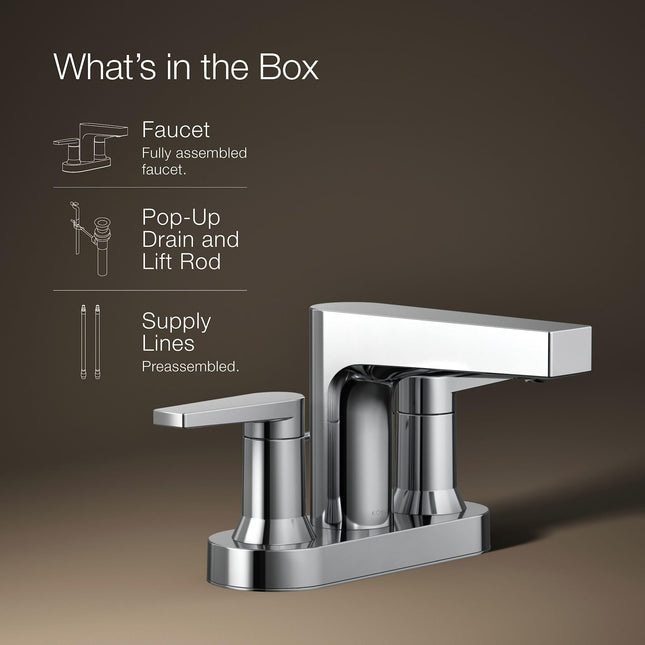 Bathroom Faucet by KOHLER, Bathroom Sink Faucet, Taut Collection, Centerset Faucet, Vibrant Brushed Nickel, K-97031-4-BN