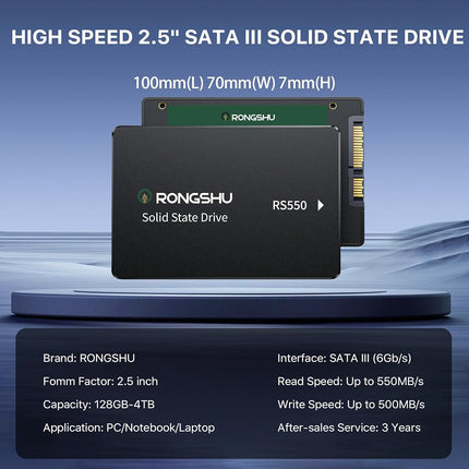 RONGSHU 256GB SATA III SSD 2.5'' 6 Gb/s, Up to 550 MB/s