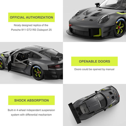 Rastar RC Cars 1/14 Porsche 911 GT2 RS Clubsport 25 Remote Control Porsche Toy Car for Kids, Grey 2.4GHz