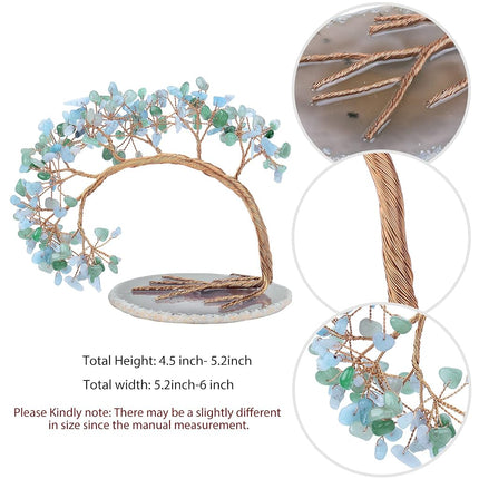 mookaitedecor Green Aventurine & Aquamarine Crystal Money Tree Agate Slice Base Feng Shui Bonsai Crystal Tree for Wealth Luck Desk Decor, 4.5-5.2 Inch High