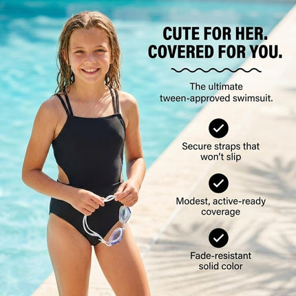 Kanu Surf Traje de baño de una pieza con aberturas deportivas de playa para niñas, negro sólido, 12