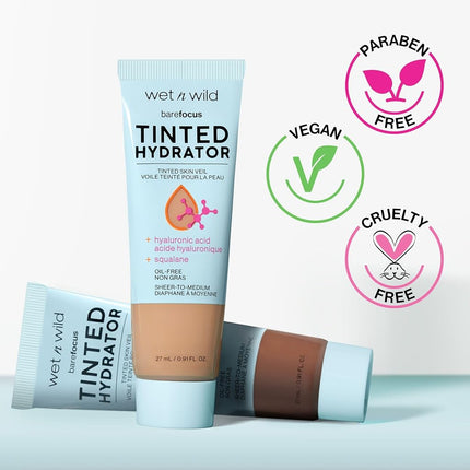 wet n wild, Bare Focus Tinted Hydrator, Tinted Face Cream Enriched with Hyaluronic Acid, Light to Medium Coverage, Semi-Matte Finish, Olive Skin
