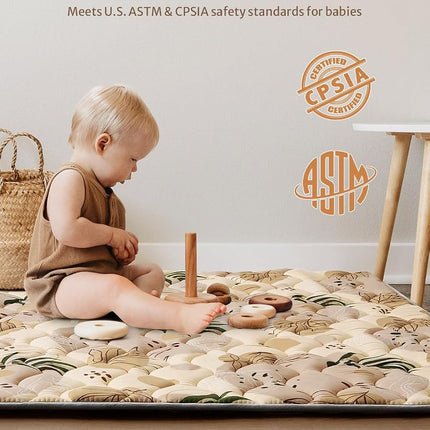 Blissful Diary Baby Play Mats for Floor, 127×127cm Crawling Mat, Thicken Soft Padding Foam Playmats for Babies and Toddlers Infants, Foldable and Machine Washable, Earth Tones Design