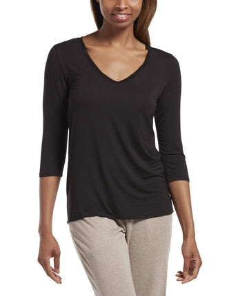 HUE Women's 3/4 Sleeve V-Neck Sleep Tee Night Shir