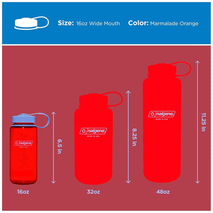 Nalgene Water Bottle - Lightweight Sustain Tritan BPA-Free Shatterproof Bottle for Backpacking, Hiking, Gym, 16 OZ, Wide Mouth, Marmalade Orange