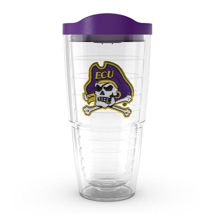 Tervis 1142636 ECU Pirate Crossbones Emblem Individual Tumbler with Royal Purple lid, 24 oz, Clear