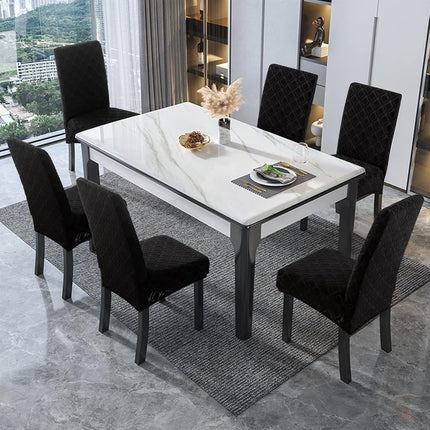 Genina 100% Waterproof Dining Chair Covers, Stretch Jacquard Chair Covers for Kitchen Parsons Chairs, Washable Chair Protectors for Dining Room Set of 6, Jacquard-Black