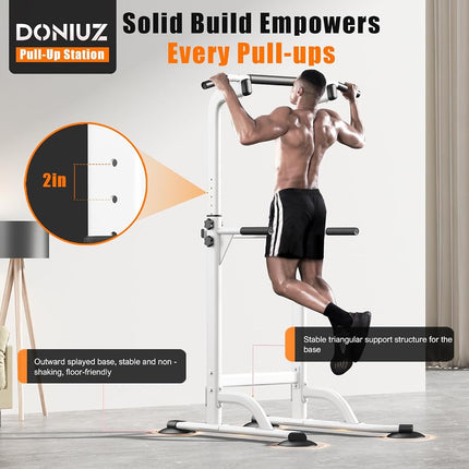 DONIUZ Power Tower Pull Up Bar and Dip Station, Multi-Function Home Gym, Strength Training Fitness Equipment, Height Adjustable(BLACK)
