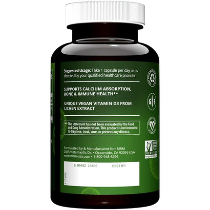 MRM - Vegan Vitamin D3 for Calcium Absorption & Bone Health 5000 IU - 60 Vegetarian Capsules