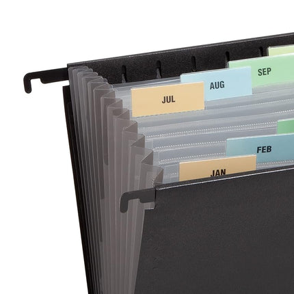 Smead Poly Hanging Expanding File, 12 Dividers, Letter Size, Black (65125)