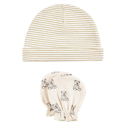 Hudson Baby Unisex Baby Cotton Cap and Scratch Mitten Set, Teddy Bears, 0-6 Months