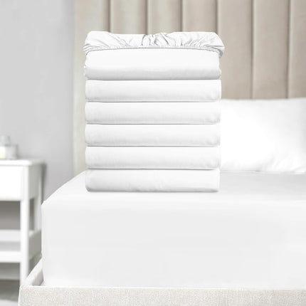 Elegant Comfort 6-PACK Luxury Fitted Sheets - Premium Hotel Quality Microfiber 6-Piece Fitted Sheets with Storage Pockets on Sides, Twin/Twin XL Size, White