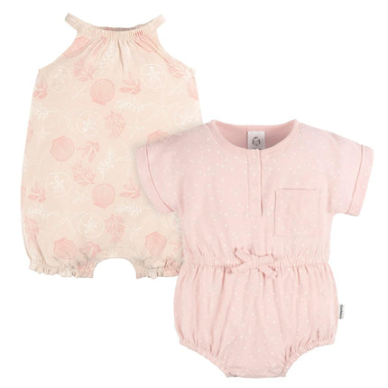Gerber Baby Girls Sleeveless and Short Sleeve Romper Set, Shells, 12 Months