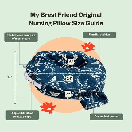 My Brest Friend Original Nursing Pillow for Breastfeeding, Nursing and Posture Support with Pocket and Removable Slipcover, Navy Bluebells