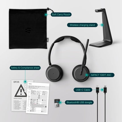 EPOS IMPACT 1061T ANC Stereo Bluetooth Headset Teams zertifiziert mit Active Noice Cancelling (ANC) inkl. kontaktlose Ladestation
