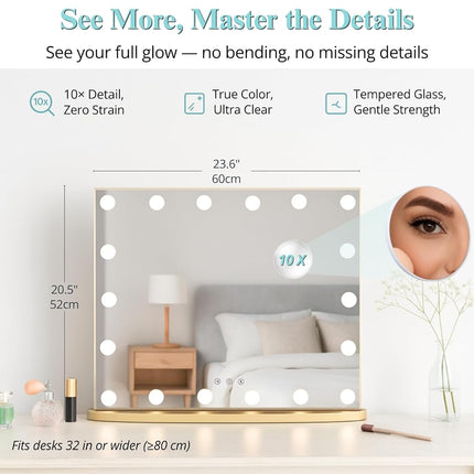 LUXFURNI Vanity Mirror with Light, 60 x 52 cm Hollywood Makeup Mirror Gold