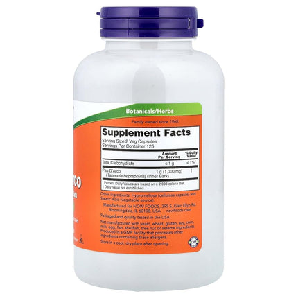 NOW Foods - Pau D'Arco Inner Bark 500 mg. - 250 Vegetable Capsule(s)