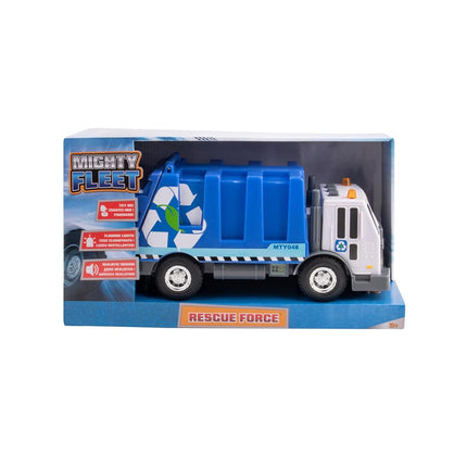 Mighty Fleet Rescue Force 12" Garbage Truck Toy – Realistic Lights & Sounds, Detachable Recycling Bin, Durable Free-Wheeling Design – Ages 3+