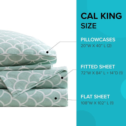 Comfort Spaces 100% Cotton Sheet Set Breathable, Lightweight, Soft with 14" Elastic Pocket Fits up to 16" Mattress, All Season Cozy Bedding, Matching Pillow Case, Cal King Scales 4 Piece