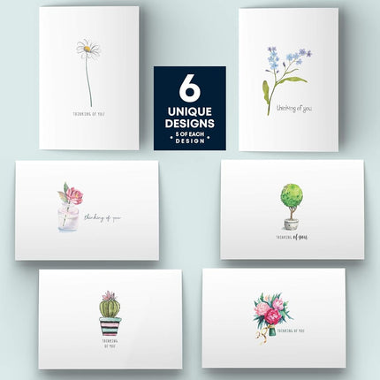 Dessie 30 Thinking of You Cards With Envelopes. 30 4x6 Inch Note Cards with Envelopes - Blank Inside with 6 Unique Floral Designs. White & Colorful Envelopes and Gold Seals In Sturdy Storage Box