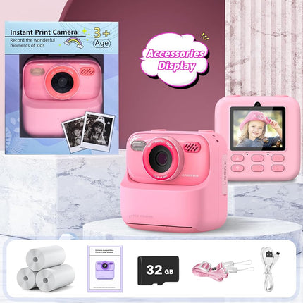 Upgrade Kids Camera Instant Print for Boys and Girls, 1080P HD Dual-Lens Selfie Digital Camera with Print Paper & 32G Card, Christmas Birthday Gifts Toys for Toddler and Teenagers Age 3-16 Years Old
