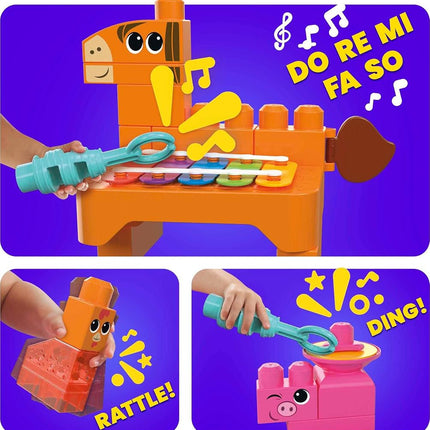 MEGA BLOKS Fisher-Price Sensory Building Toys Playset, Musical Farm Band with 40 Toddler Blocks and 6 Music Sheets, Kids Age 1+ Years, HPB46