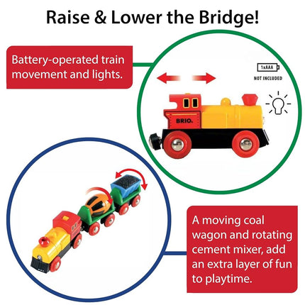 BRIO World Battery Operated Action Train – Motorised Wooden Railway Engine for Kids Age 3 Years and UP, Compatible with All BRIO Wooden Train Sets