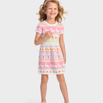 Gymboree Girls' and Toddler Short Sleeve Sweater Dress, Bunny Fairisle, 5T