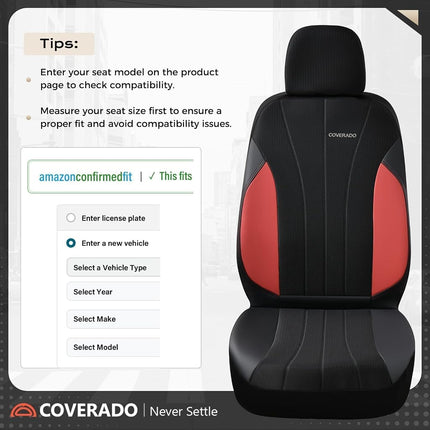Coverado Seat Covers 2-Pack, Waterproof Car Seat Covers, PU Leather & Breathable Mesh Seat Protectors, 2 Seats Automotive Seat Covers, Universal Fit for SUVs, Trucks, Sedans