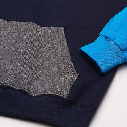 Fruit of the Loom Boys' Fleece Hoodie Sweatshirt, Charcoal Heather/Ghost Pacific Blue/Times Square Navy Stripe, Large