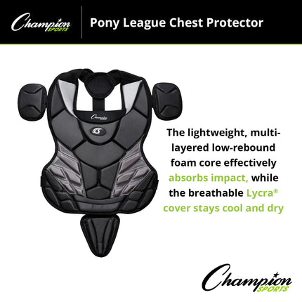 Champion Sports P110LBK Pony League Chest Protector, 12-16 Years, Black