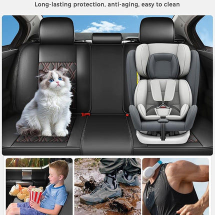 Huidasource Car Seat Covers Full Set, Leather Vehicle Cushion Covers, Universal Fit for Most Car Sedan SUV Pickup Truck, Fit Acura Honda City Nissan Altima Mazda Hyundai Audi (Full Set/Black&Red)
