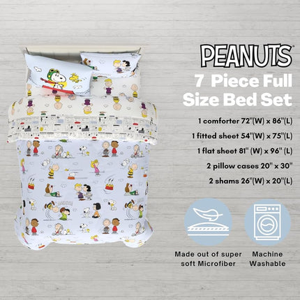 Franco Collectibles Peanuts Multi Character Bedding 7 Piece Super Soft Comforter and Sheet Set with Sham, Full, (100% Official Licensed Product)