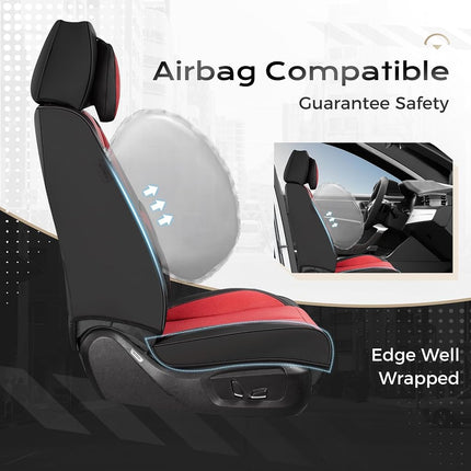 Coverado Seat Covers, Car Seat Covers Front Seats, Car Seat Cover, Car Seat Protector Waterproof, Seat Cushion Nappa Leather with Head Pillow, Carseat Cover Universal Fit for Most Cars (Black&Red)