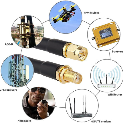 XRDS -RF SMA Cable 150FT, SMA Male to SMA Female Extension Cable 50 Ohm KMR240 Low Loss SMA Coax Coaxial Cable, Black