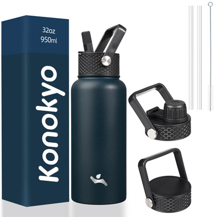 Konokyo Insulated Water Bottle with Straw,32oz 3 L