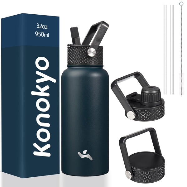 Konokyo Insulated Water Bottle with Straw,32oz 3 L