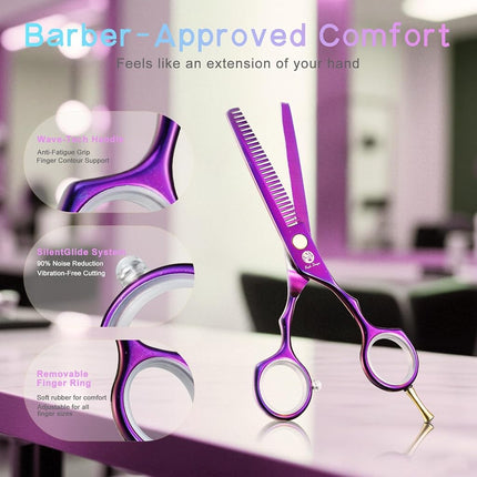 Purple Dragon 5.5 inch Hair Cutting Scissors Set with Razor, Titanium-Professional-Hairdressing, Barber Hair Cutting Shears Hair Thinning/Texturizing Shears for Professional Hairdresser or Home Use 5.5 inch Purple