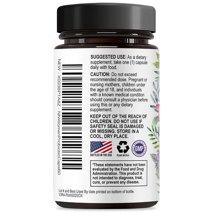 Nature's Nutrition Women’s Probiotics 50 Billion CFU Guaranteed, Vegan Probiotic Strains, Supports Womens Digestive, Immune, Vaginal, & Urinary Health, Delayed Release, No Soy Gluten 60 Capsules