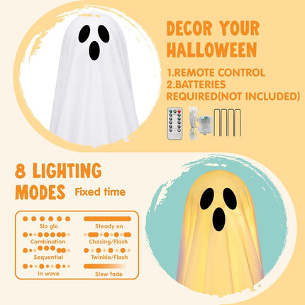 JOYIN 2 Pack 50'' Halloween Decorations Outdoor Light Up Ghost, Standing Ghost Halloween Decor with Warm String Light for Yard Porch Lawn Garden Party Supplies