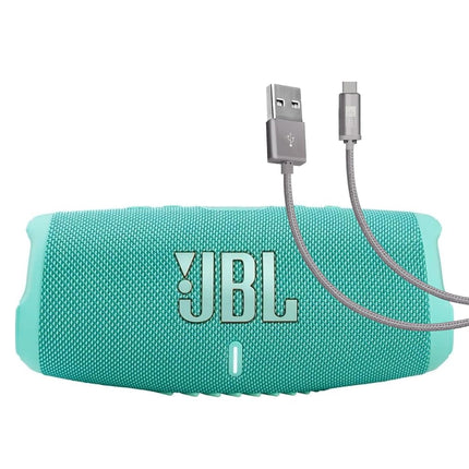 JBL Charge 5 (Bleu sarcelle) + Ensemble avec câble tressé USB-C de recharge et synchronisation Case Logic (1,8 m, gris)