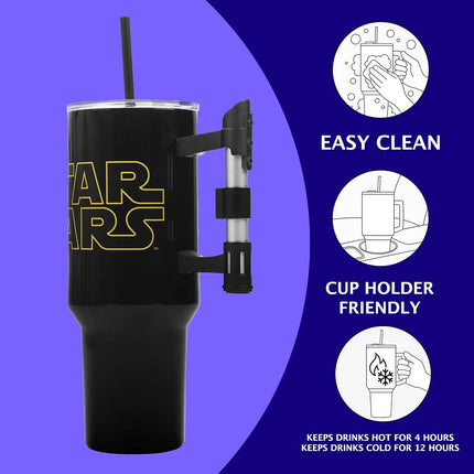 Bioworld Star Wars 40 Oz Stainless Steel Tumbler With Sculpted Lightsaber Handle