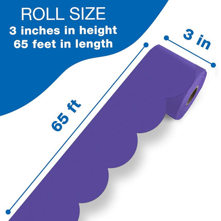 Carson Dellosa 65Ft of Purple Bulletin Board Borders, 1 Roll of Scalloped Trim for Rolling Whiteboard, Cork and Posterboard, Party, Office Decorations, and Classroom Decor