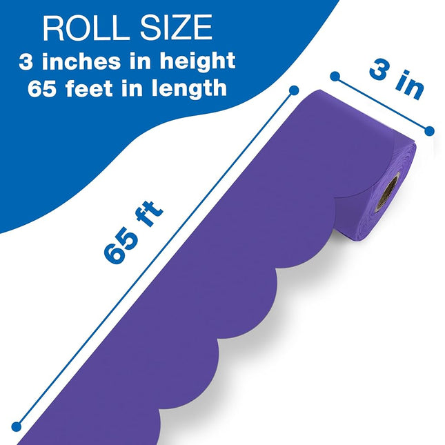 Carson Dellosa 65Ft of Purple Bulletin Board Borders, 1 Roll of Scalloped Trim for Rolling Whiteboard, Cork and Posterboard, Party, Office Decorations, and Classroom Decor