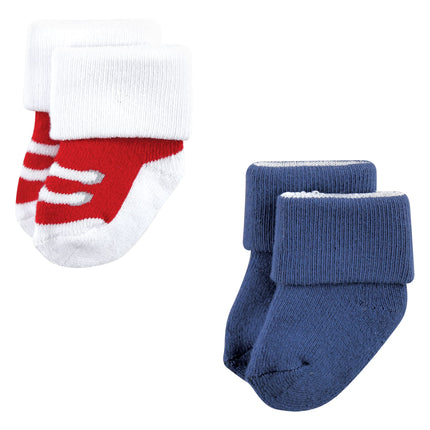 Luvable Friends Baby Girls Unisex Newborn Terry Socks, Red Navy Sneakers 12-Pack, 0-6 Months, (Pack of 12)